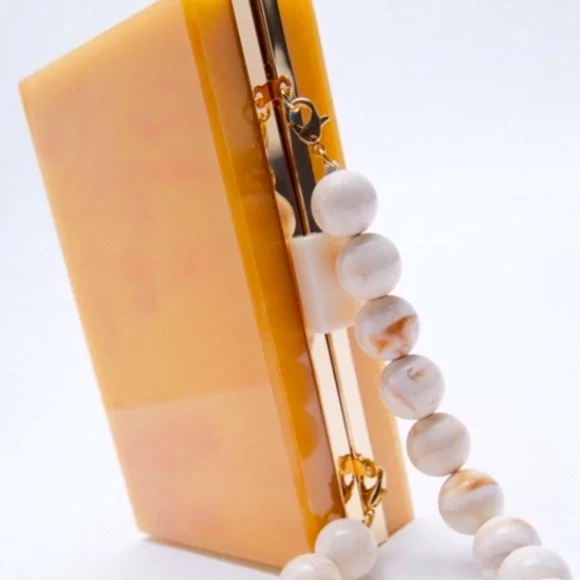 Zara acrylic clutch box bag with beaded removable handle - Picture 3 of 7